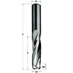 Solid carbide upcut spiral bits for 60? V-point locksets