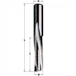 Solid carbide downcut spiral bits with chipbreaker