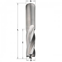 Solid carbide upcut spiral bits with chipbreaker