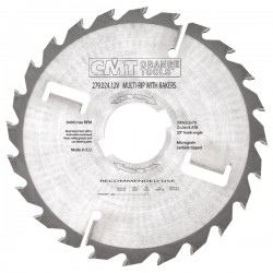 Industrial thick-kerf multi-rip saw blades with rakers